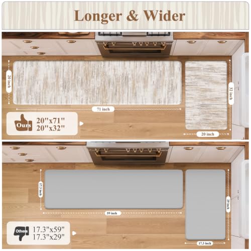 KIMODE Anti-Fatigue Kitchen Mats Set of 2, Farmhouse Abstract Rugs 20x71 + 20x32 inches, Waterproof & Non-Slip Comfort Mats