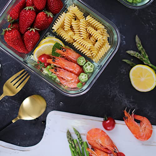 Black 8 Pack 36oz Borosilicate Glass Meal Prep Containers 3 Compartments