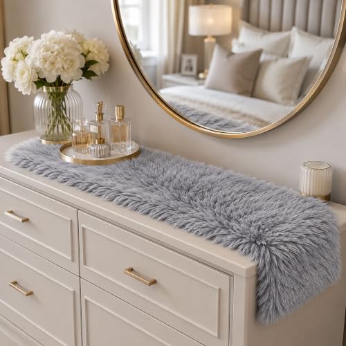 Gray Faux Fur Table Runner Winter Holiday Decor 11.8 x 70.8 Inch