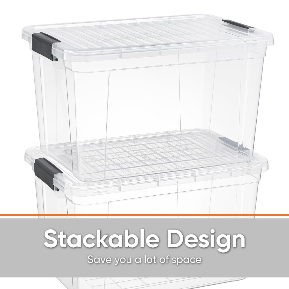 Superio Clear Storage Box with Lid, 14.7 Quart Plastic Container Bins for Organizing, Stackable Crates, BPA Free, Non Toxic, Odor Free, Organizers for Home, Office, School, and Dorm