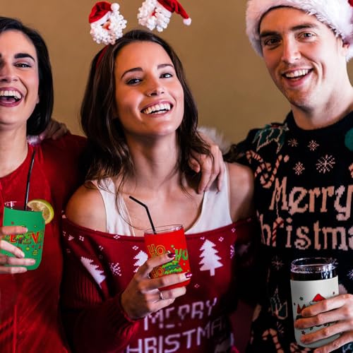 Cinrobiye Green Christmas Can Cooler Sleeves 24 Pack Reusable Holiday Beverage Holders