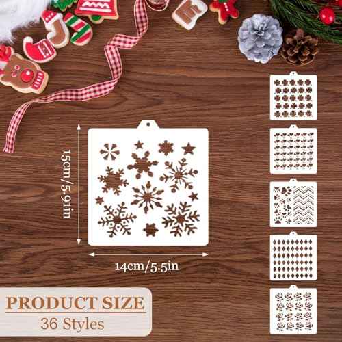 36 PCS Cookie Stencils for Royal Icing, 5.9¡± x 5.5¡° Reusable Airbrush Cookie Stencils for Baking-Cookie Decorating Supplies, Christmas Snowflake Stencil for Craft Painting Gifts Enthusiasts