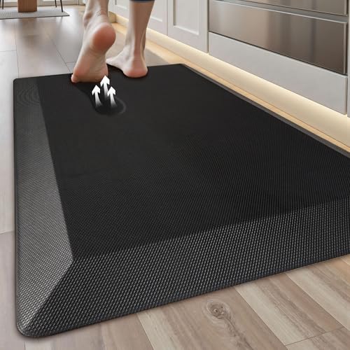 Tyrot Extra Thick Anti-Fatigue Kitchen Mat 20x32 Black, 0.9" Thick - Non-Slip Waterproof Floor Cushion