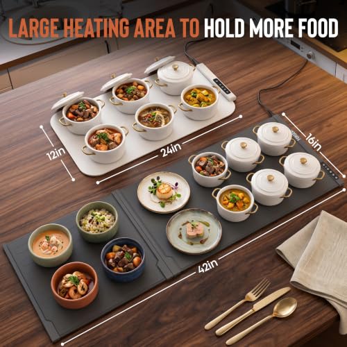 Large Electric Food Warming Mat - 42 x 16 Inch Countertop Buffet Warmer with 8 Temp Settings