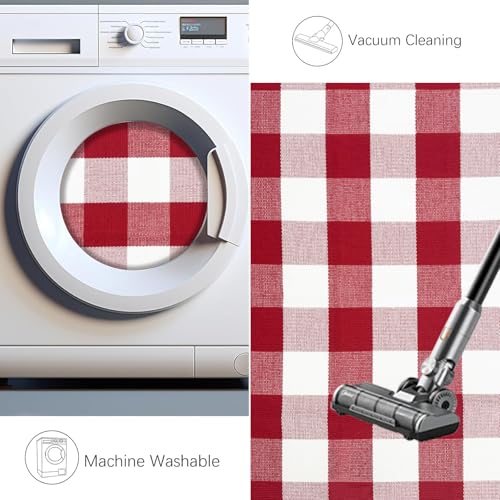 USTIDE Red & White Buffalo Plaid Outdoor Rug 4' x 6' Washable Cotton Entryway Mat