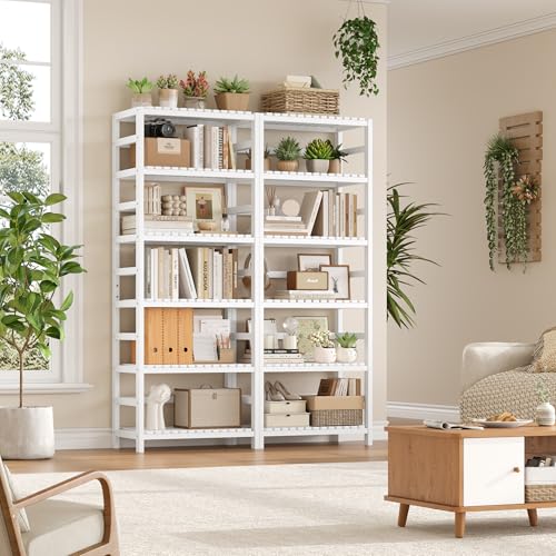 White 6-Tier Bamboo Shelf with Adjustable Shelves - Large Capacity Kitchen Storage