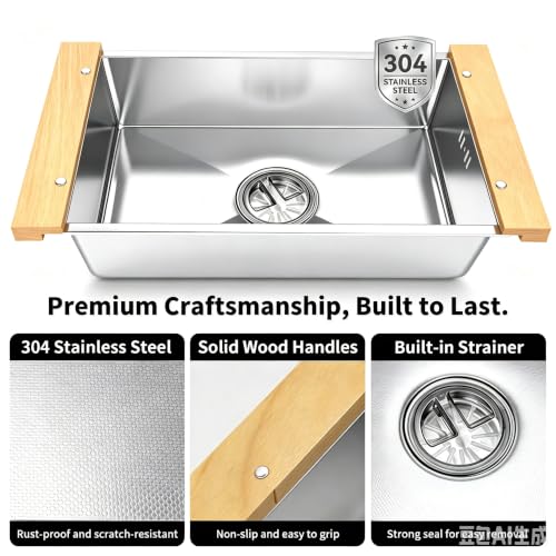 Stainless Steel Over Sink Colander & Dish Basin Set - Fits 15.8-17in Sinks