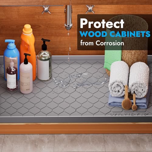 Winisok Waterproof Under Sink Mat 22 x 40 Inches Silicone Beige - Cabinet Leak Protection
