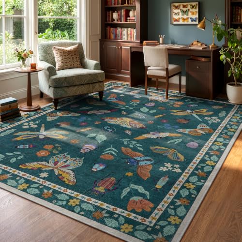 Lahome Green Bug Rug 8x10 Insect Design Washable Living Room Carpet