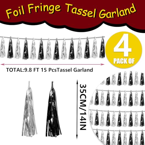 Hysilla Black Silver Foil Fringe Tassel Garland for Party Decorations
