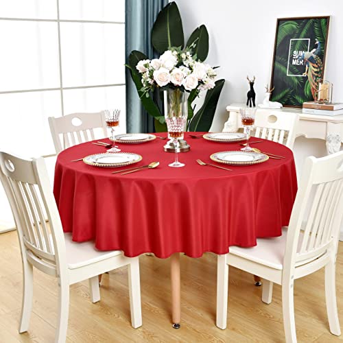 KAIPHO Waterproof Red Round Tablecloth 90 Inch - Wrinkle-Free, Stain-Resistant