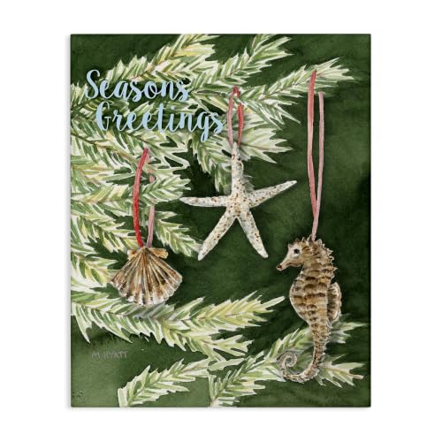 Nautical Christmas Tree Wall Art - 30 x 40 Inch Coastal Holiday Canvas with Seashells, Festive Nautical Decor, Includes Variation: 40"L x 30"W