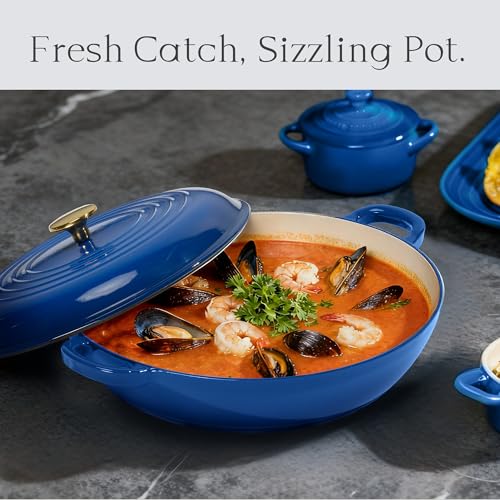 Enamel Cast Iron Dutch Oven Skillet with Lid - 3.4QT Blue Cooking Pot