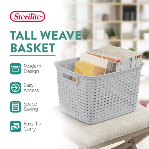Sterilite Tall Weave Plastic Storage Baskets - Gray 6 Pack
