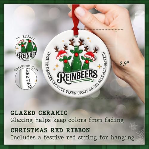 Rein-Beers Funny Beer Christmas Ornament 2026 – Ceramic Tree Decoration