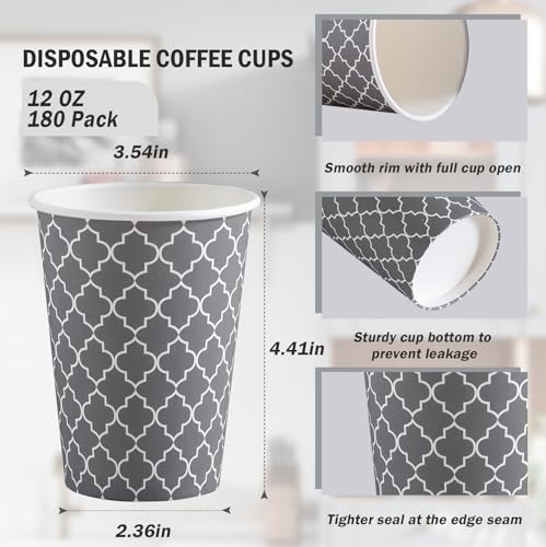 Lamosi 12 oz Disposable Coffee Cups - 180 Pack Hot & Cold Drinkware Variation
