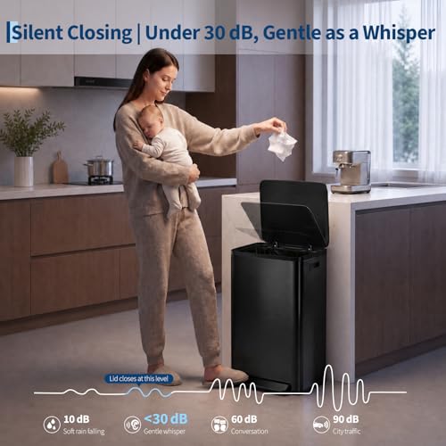 Garvee Matte Black 13 Gallon Stainless Steel Trash Can with Soft Close Lid