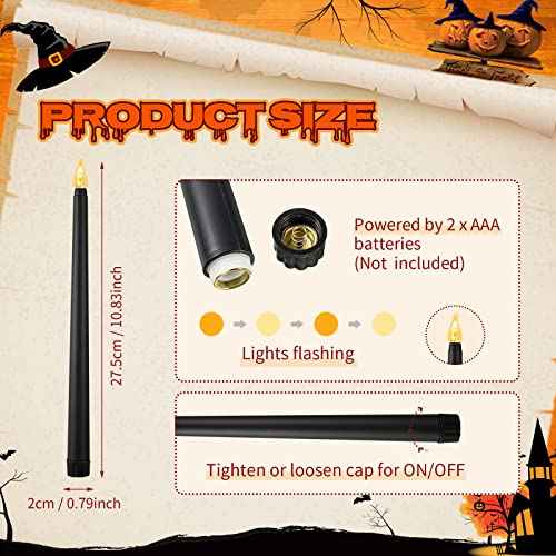 Honoson 4 Pieces Halloween LED Taper Advent Candles Flameless Taper Flickering Candles for Halloween Christmas Advent Rituals Holidays Church, Celebration Home Decor(Black,Classic Style)