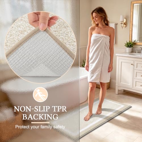 Pauwer 3-Piece Non-Slip Bathroom Rug Set with U-Shaped Toilet Mat - Light Beige, 18x26/18x48 inches