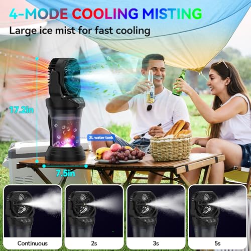 Wilody Black Misting Fan Portable Camping Fan with Remote & RGB Light