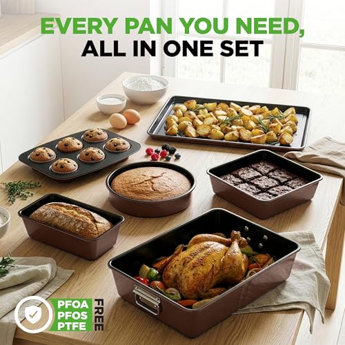 NutriChef Brown 8-Piece Nonstick Stackable Bakeware Set - Oven Safe 450°F