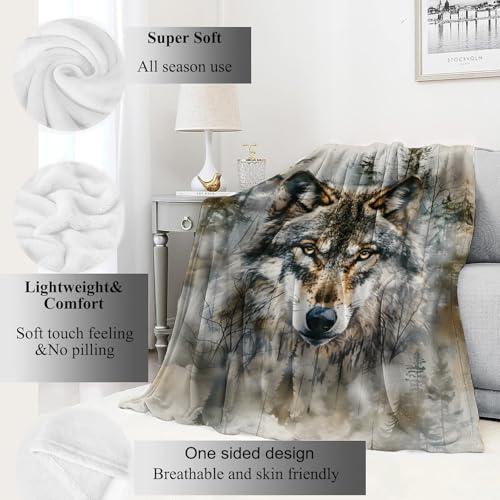 VODRM 60x80in Wolf Blanket - Cozy Fleece Throw for Kids & Wildlife Lovers