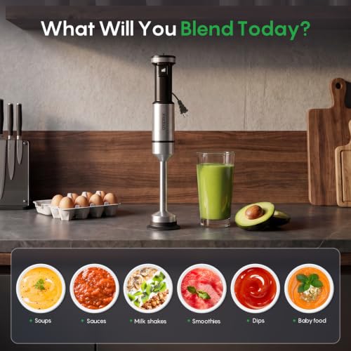 FRESKO Silver Handheld Immersion Blender with Variable Speed Trigger