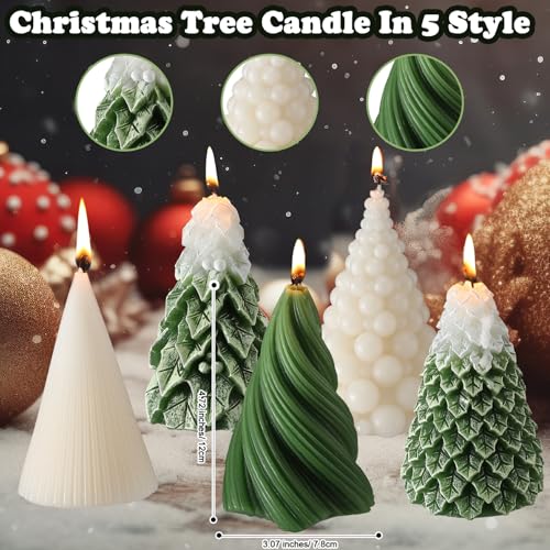 Conelist Christmas Tree Candles Set - Scented Soy Wax Snowy Swirl Decor, 5 Pack