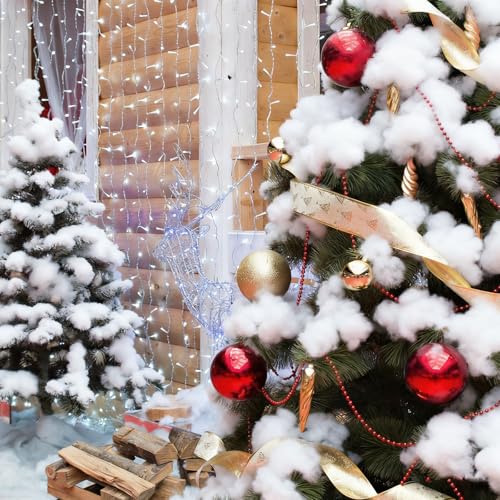 Christmas Fake Snow Decor, Artificial Cotton Snow, White Faux Fluffy Winter Decorations for Village Display, Nativity Set, Xmas Tree and Crafts (5.6oz/ 160g)