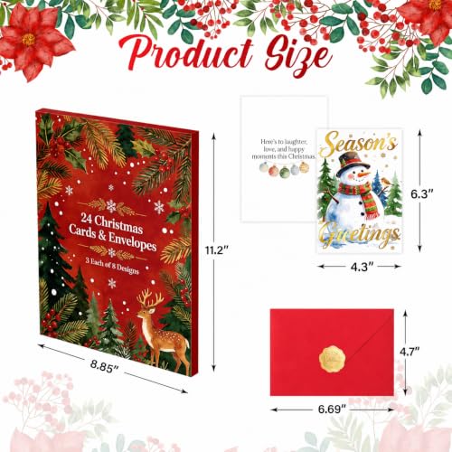 Bulk Christmas Cards with Envelopes & Stickers - Watercolor Holiday Designs