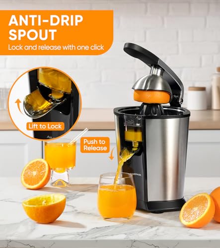 Electric Orange Juicer Squeezer with 2 Cones & Soft Grip Handle - Black