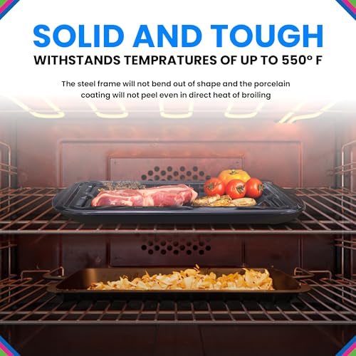 Nonstick Porcelain Broiler Pan with Rack - 16.75 x 12.75 Inches, Oven Replacement