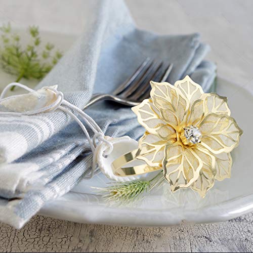 Picowe Gold Set of 12 Alloy Napkin Rings with Hollow Flower – Wedding Holiday Banquet