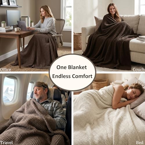 WDCOZY Brown Chocolate Twin Waffle Throw Blanket 60x80 Reversible Plush