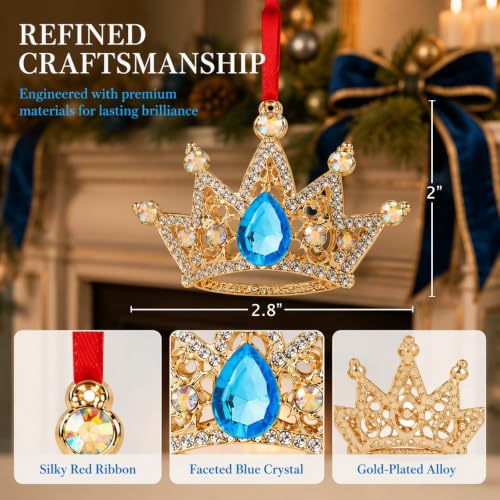 Blue Princess Crown Christmas Ornament - Royal Regal Holiday Decor Gift