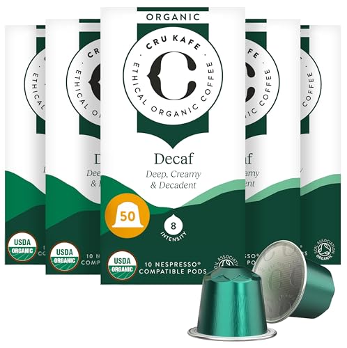 Cru Kafe Decaf Organic Espresso Pods Pack of 50 for Nespresso Original Line
