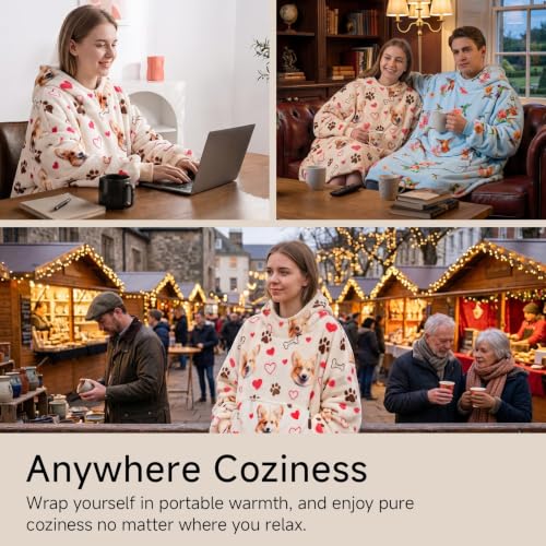 Gitrat Corgi Wearable Blanket Hoodie for Women Adults - Oversized Cozy Lounge Hoodie