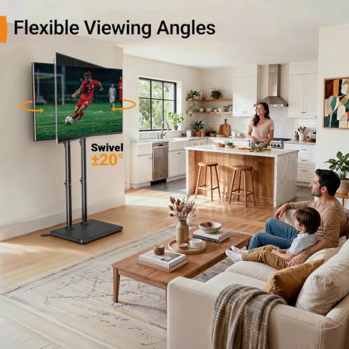 Universal Floor TV Stand for 32–75 Inch Televisions - Height-Adjustable with Solid Wood Base & Swivel Mount - Supports Up to 110 lbs - Anti-Tip & Stable Design