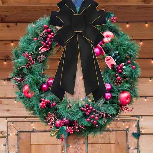 Luxury Black Gold Halloween Wreath Bow - Extra Large Wired Christmas Decor for Front Doors, Holiday Trees & Festive Indoor Outdoor Decorations, 11.42x20.87 Inch