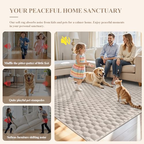 Beige 6x9 Area Rug - Washable Geometric 3D Bubble Bedroom Living Room Decor