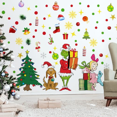 Demonwer Christmas Wall Decals Set - Removable Cartoon Dog & Girl Xmas Decor - Variation Christmas-7