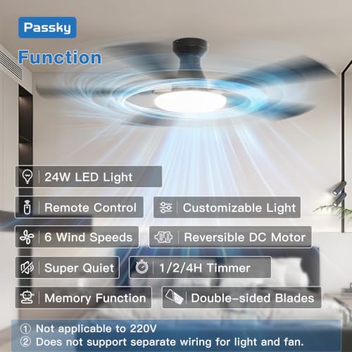 Black 52 Inch Low Profile Ceiling Fan with Lights & Remote - Modern & Quiet