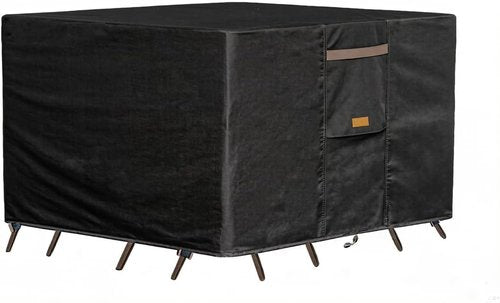 600D Heavy Duty Waterproof Patio Furniture Covers - UV Resistant Rectangular Table & Chair Set - 128" W x 82" D x 28" H - Black