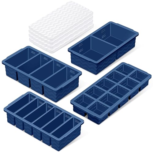 Silicone Freezer Trays with Lid - Midnight Blue, 4-Pack, Stackable Meal Prep Molds
