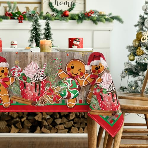 Horaldaily Christmas Tablecloth 60 x 84 Inch Rectangular Wood Pattern Home Decor