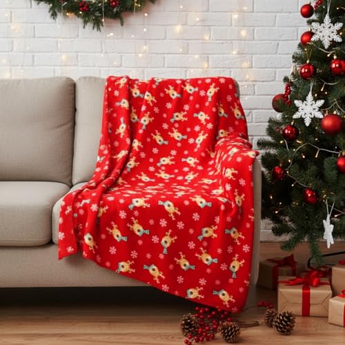 Mindsoft 12 Pack Fleece Christmas Throw Blankets - Cute Reindeer Holiday Decor