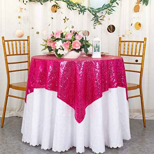 ShinyBeauty Sequin Table Overlay Hot Pink 36''x36'' Small Sequin Tablecloth Square Sequin Table Cloth/Linen for Wedding/Party/Event/Decoration 36inx36in Fuchsia Birthday Tablecloth