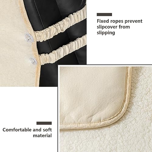 STONECREST White/Beige Sherpa Recliner Chair Cover 23" Regular Slipcover - Stay in Place, Non-Slip Faux Leather Back, Winter Cozy