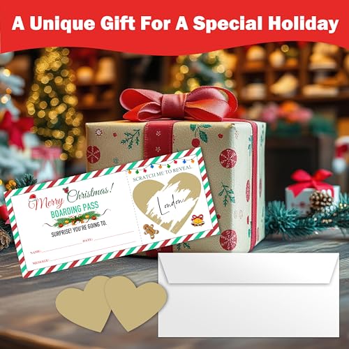 Christmas Travel Gift Tickets with Scratch-Off Plane Passes & Envelopes for Couples & Family