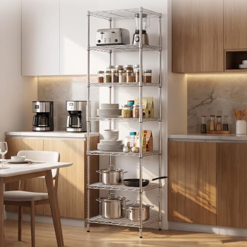 Finnhomy 7-Tier Heavy Duty Wire Shelving Unit - 72 Inch Chrome Storage Rack